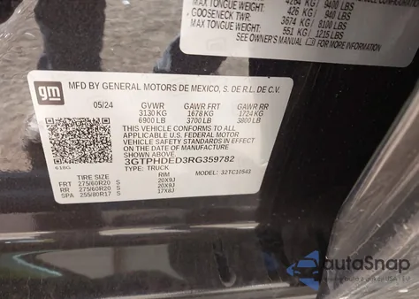 2024 GMC Sierra 1500 2Wd Short Box Slt from USA, damaged, VIN 3GTPHDED3RG359782